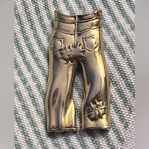 Vintage Unique Gold Tone Distressed Jeans Necklace Pendant